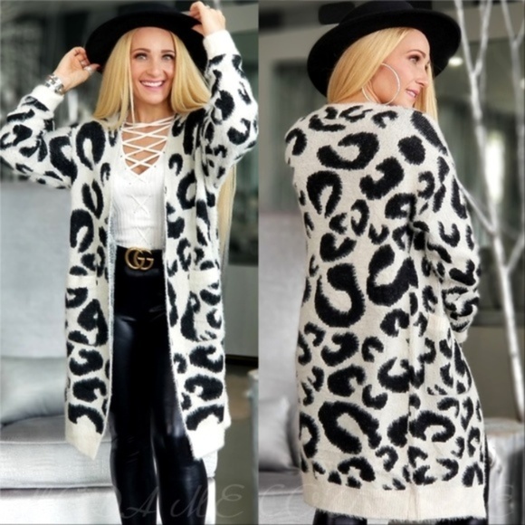 BRAXTEN Leopard Cardigan Long Sleeve Animal Print - Picture 2 of 4